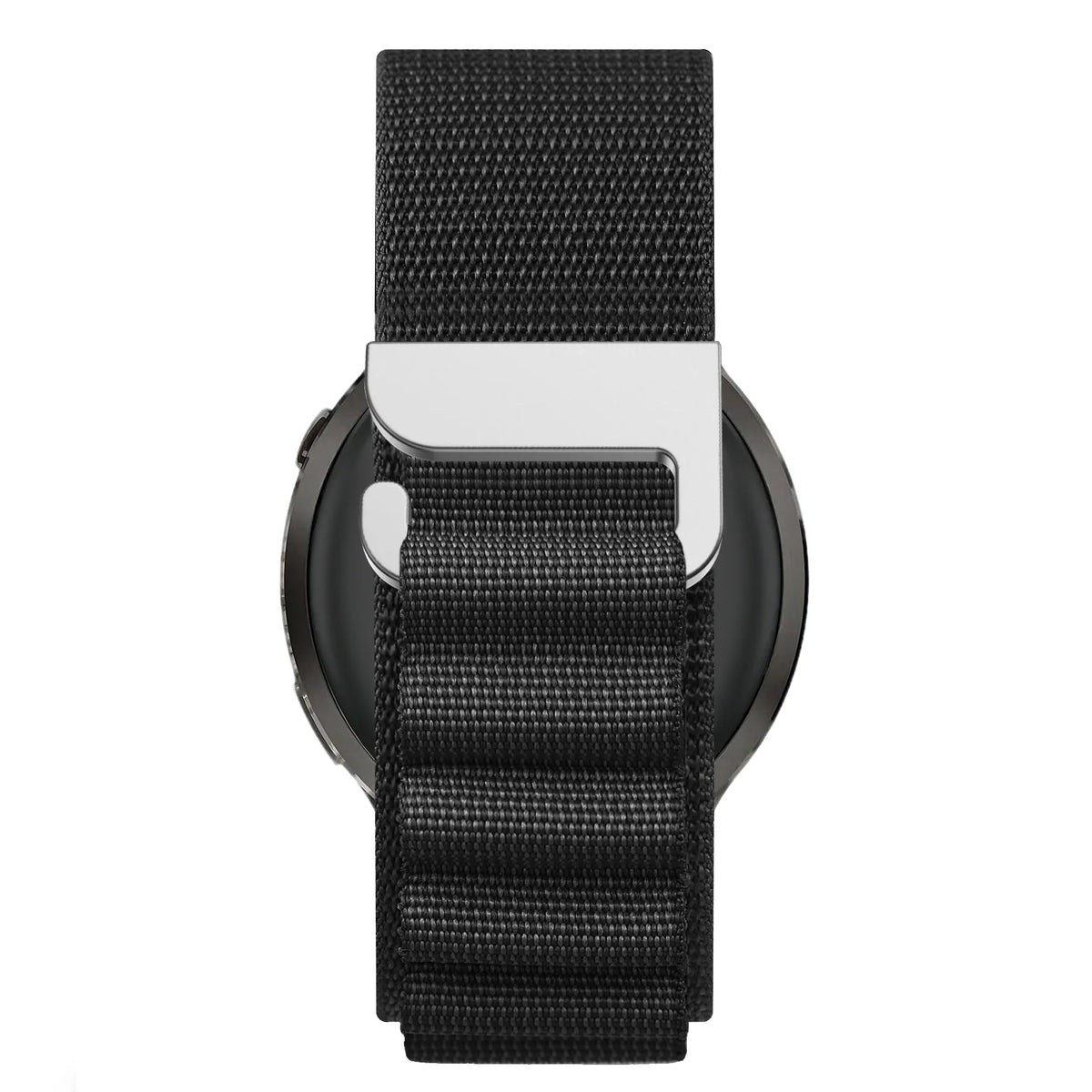 Nylon Alpine Strap, black, on a watch, direct front view