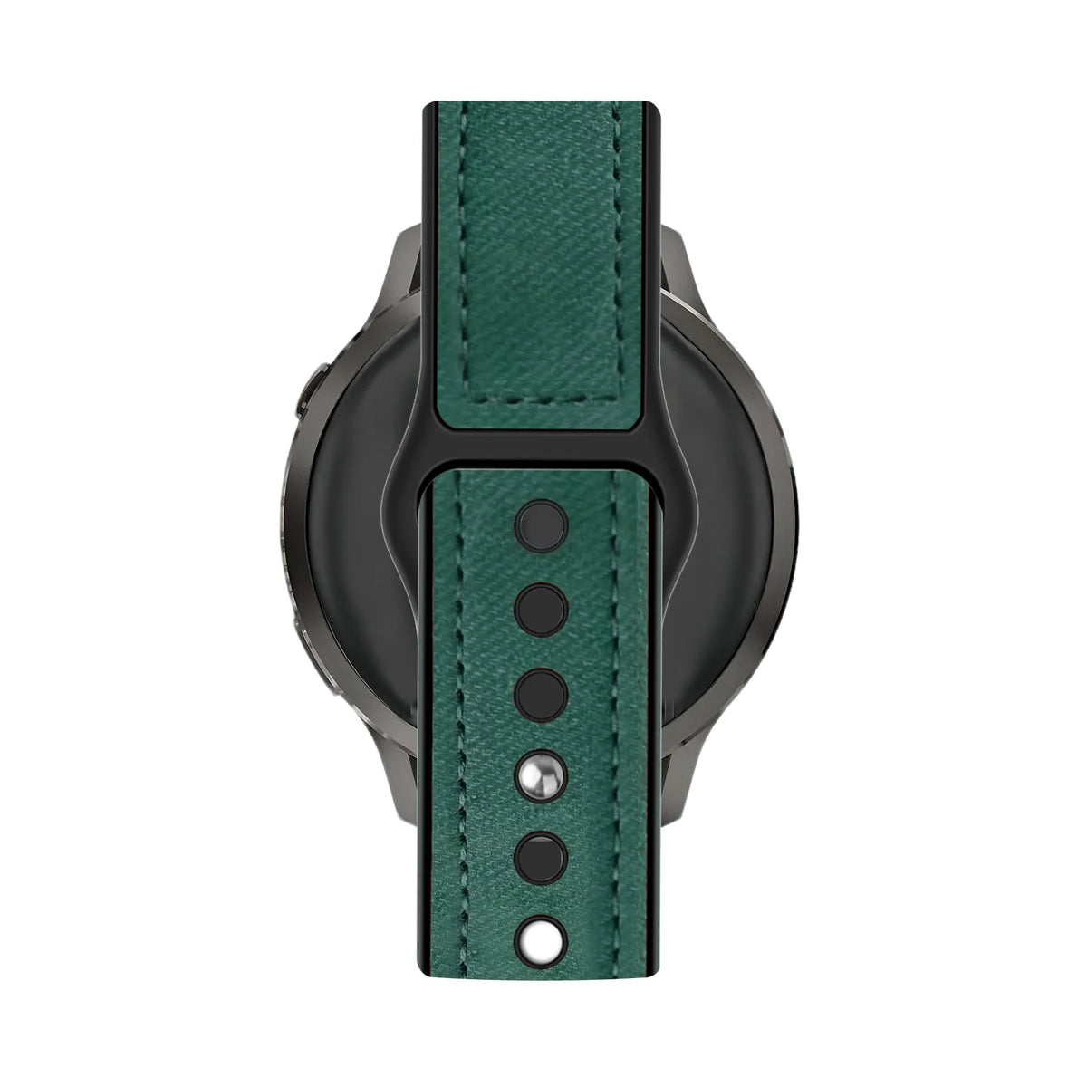 Leather Strap 'Hybrid', green, on a watch, direct front view