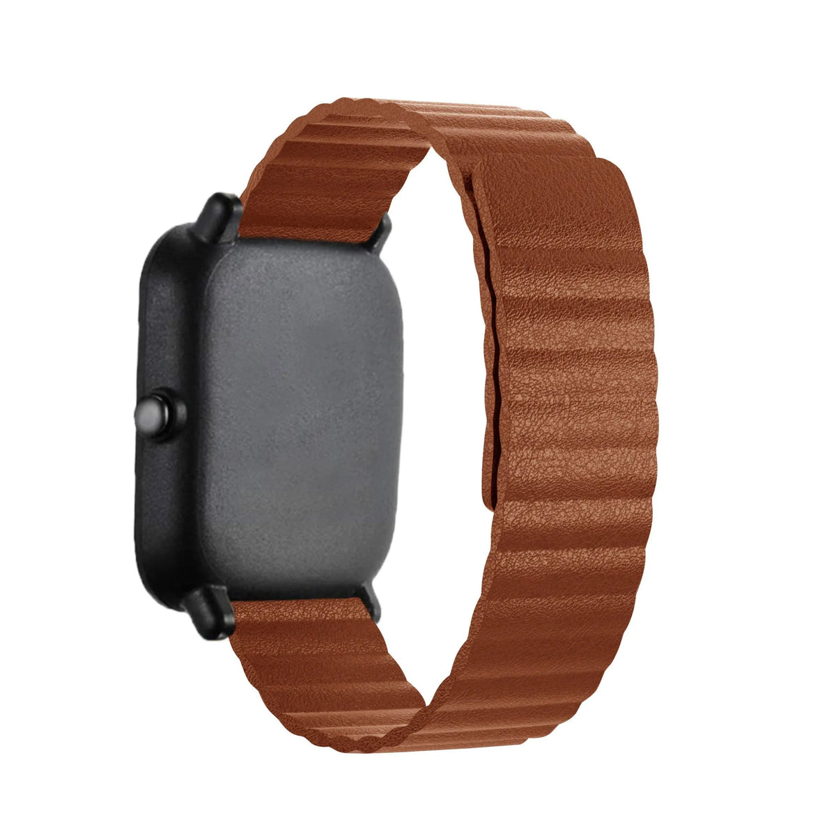 Leather Loop Strap, brown, on a watch, direct front view
