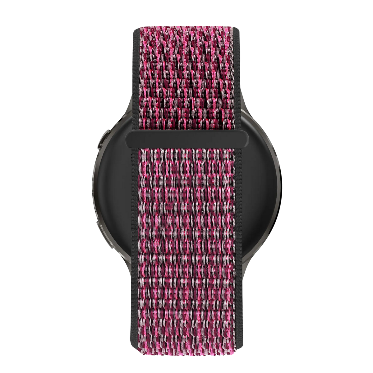 Nylon Loop Strap, berry, on a watch, direct front view