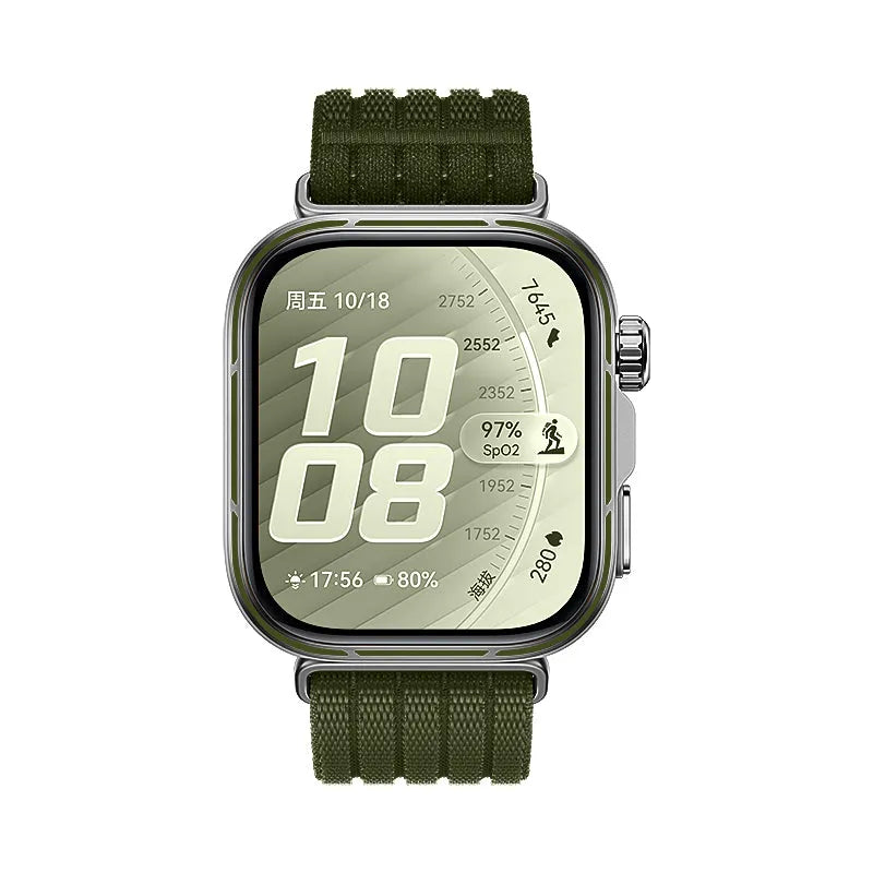 Ultra Thin Nylon Strap, dark green, on a watch, direct front view