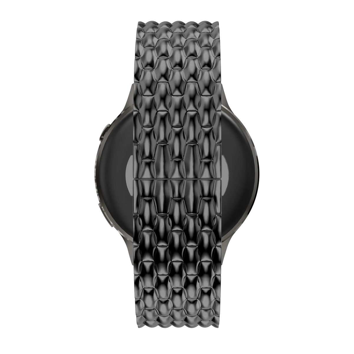 Steel Strap 'Dragon', black, on a watch, direct front view