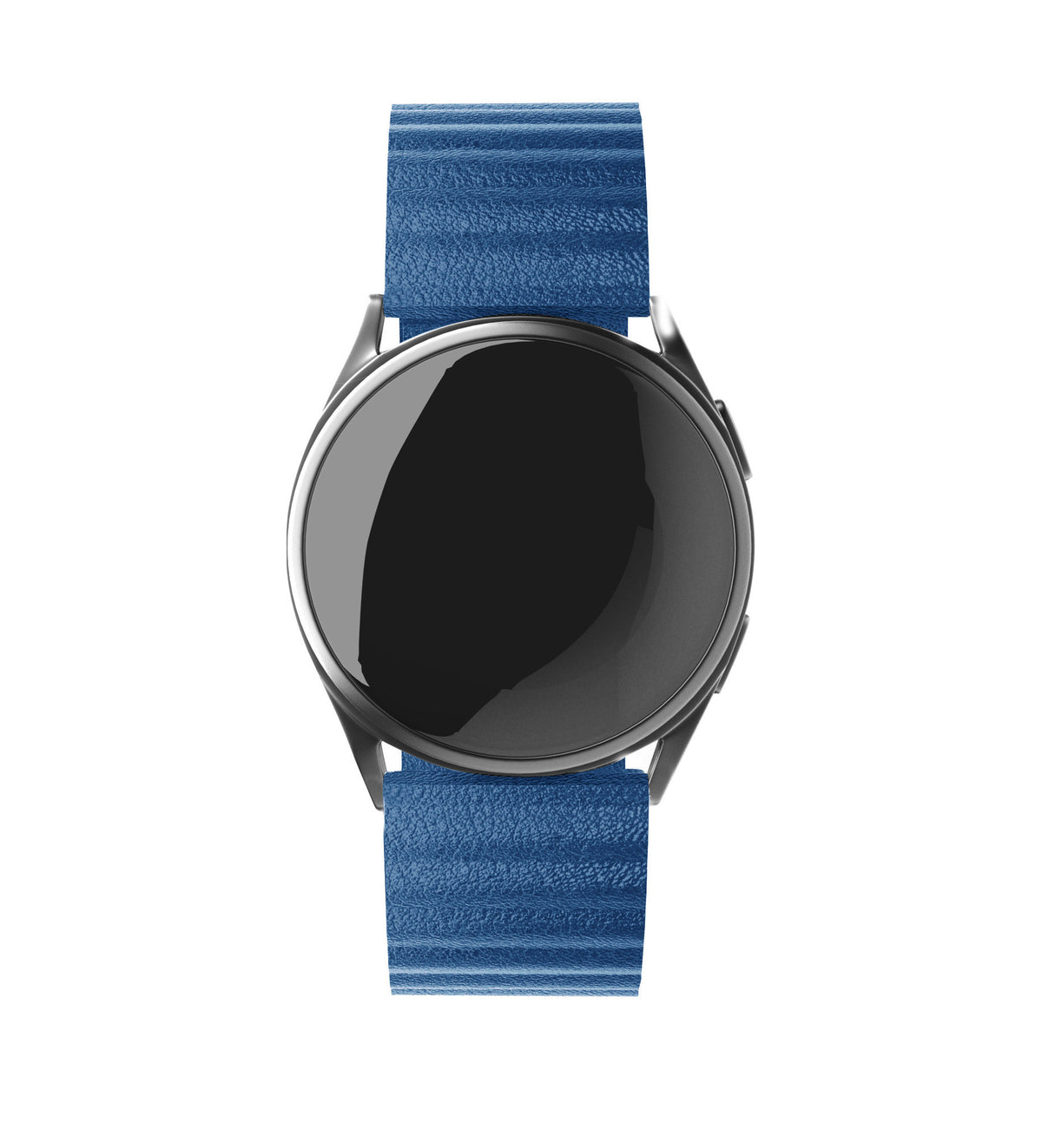 Leather Loop Strap, dark blue, on a watch, direct front view