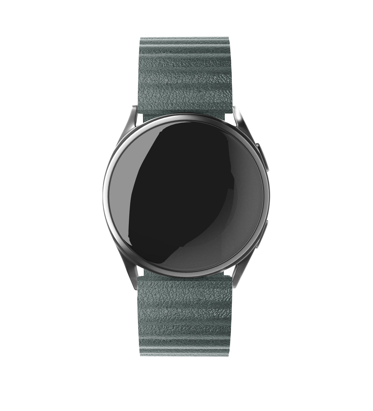 Leather Loop Strap, viridian, on a watch, direct front view