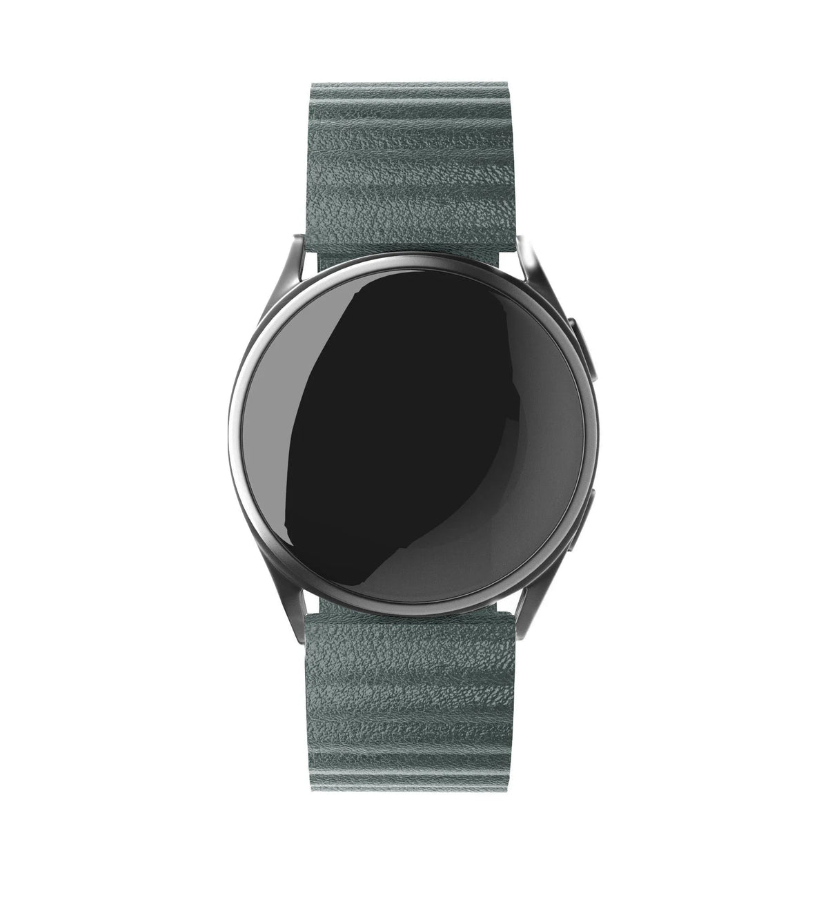 Leather Loop Strap, viridian, on a watch, direct front view