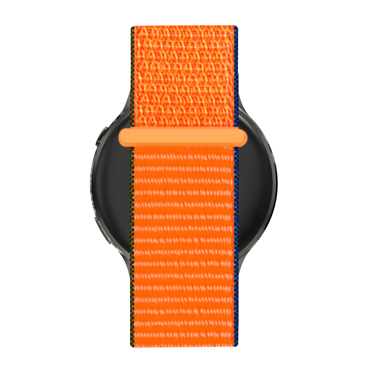 Nylon Loop Strap, kumquat, on a watch, direct front view