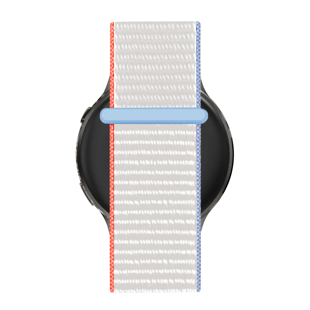 Nylon Loop Strap, milk white, on a watch, direct front view