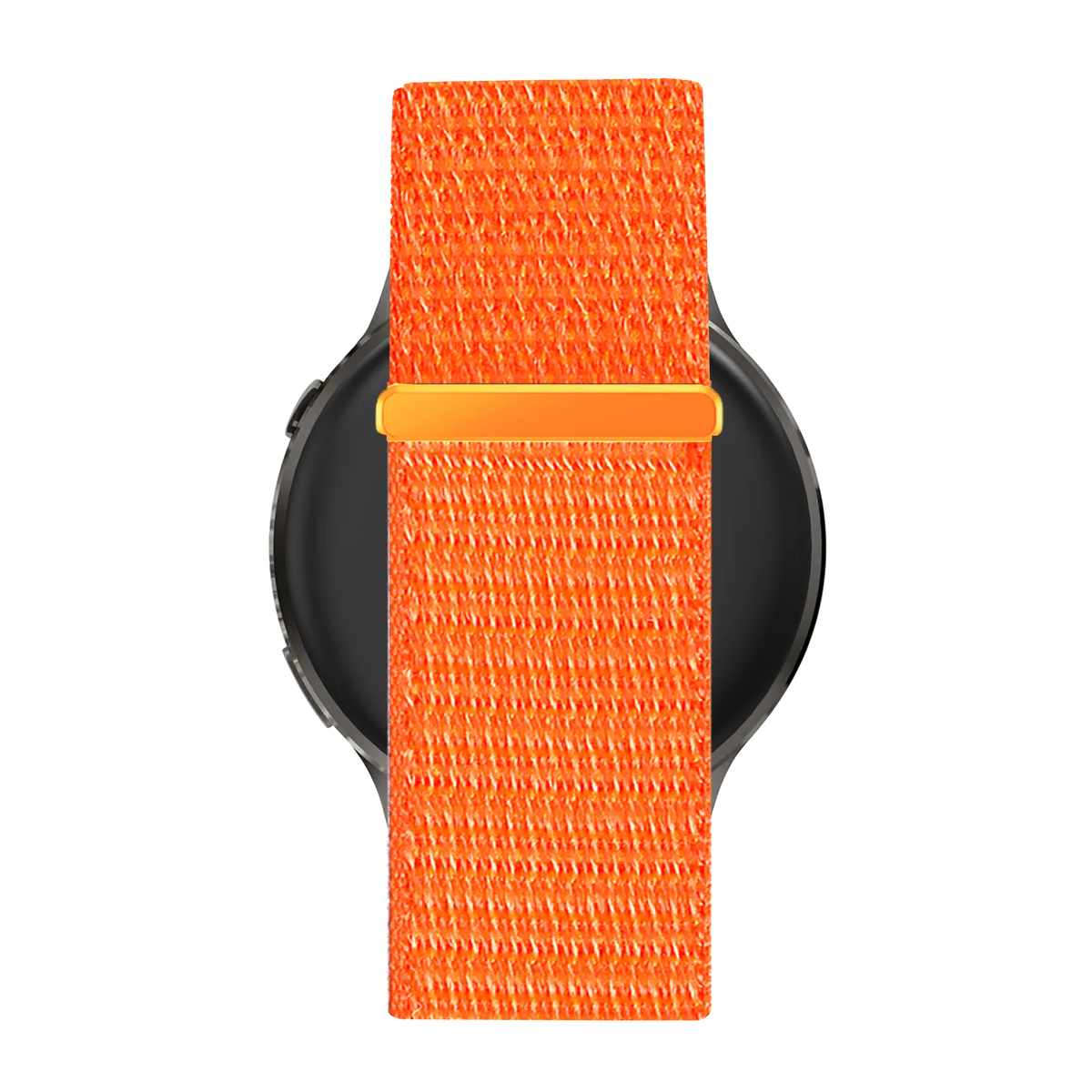 Nylon Loop Strap, orange, on a watch, direct front view