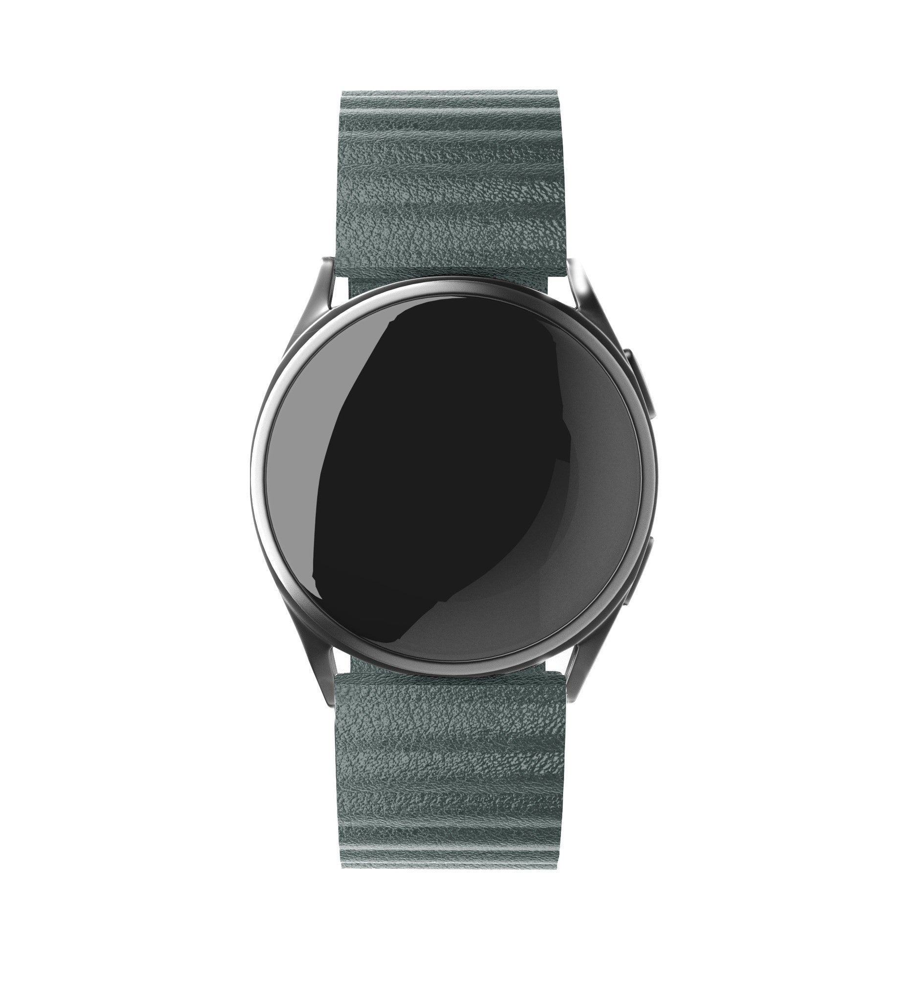 Leather Loop Strap, viridian, on a watch, direct front view