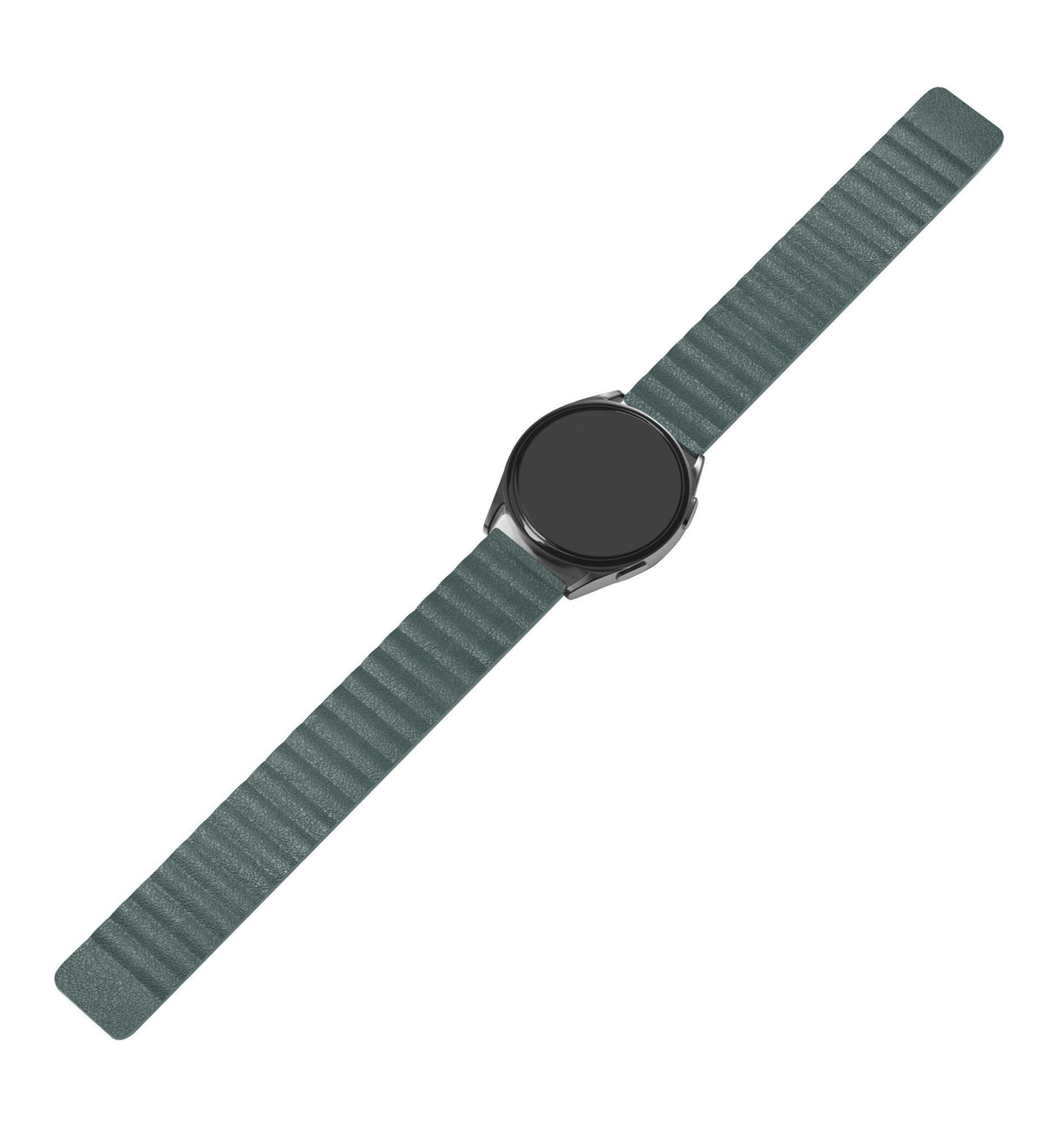 Leather Loop Strap, viridian, on a watch, direct front view