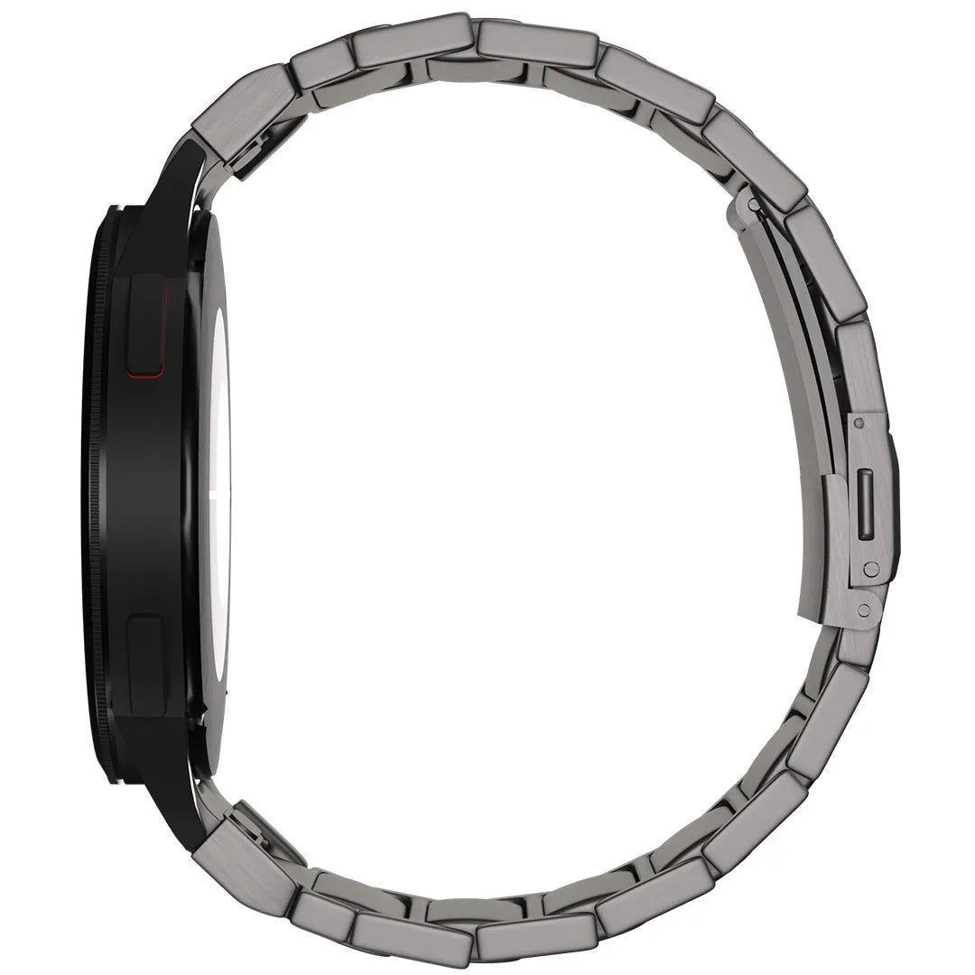 Titanium Strap 'One Push', graphite, on a watch, direct front view