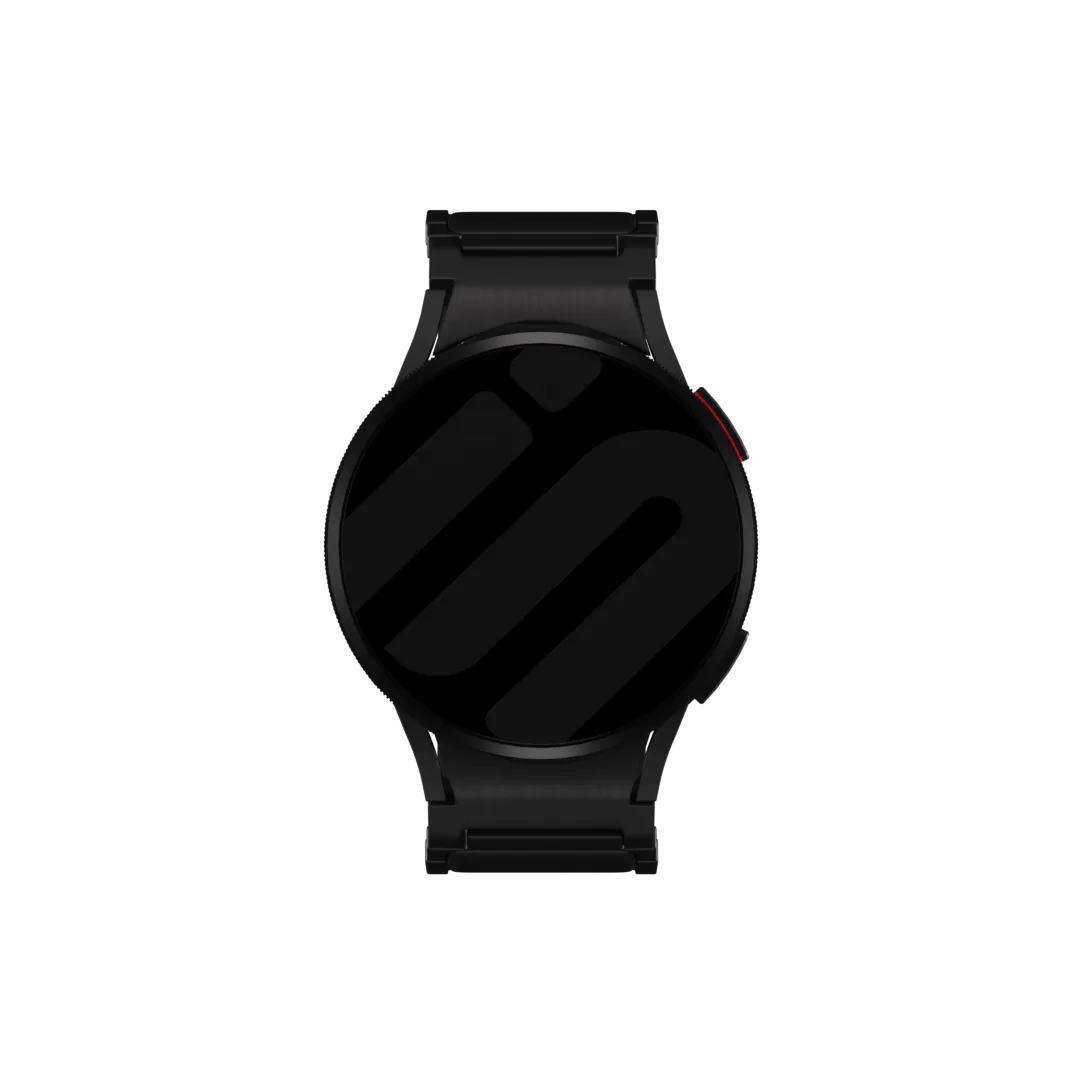 Titanium Strap 'One Push', black, on a watch, direct front view