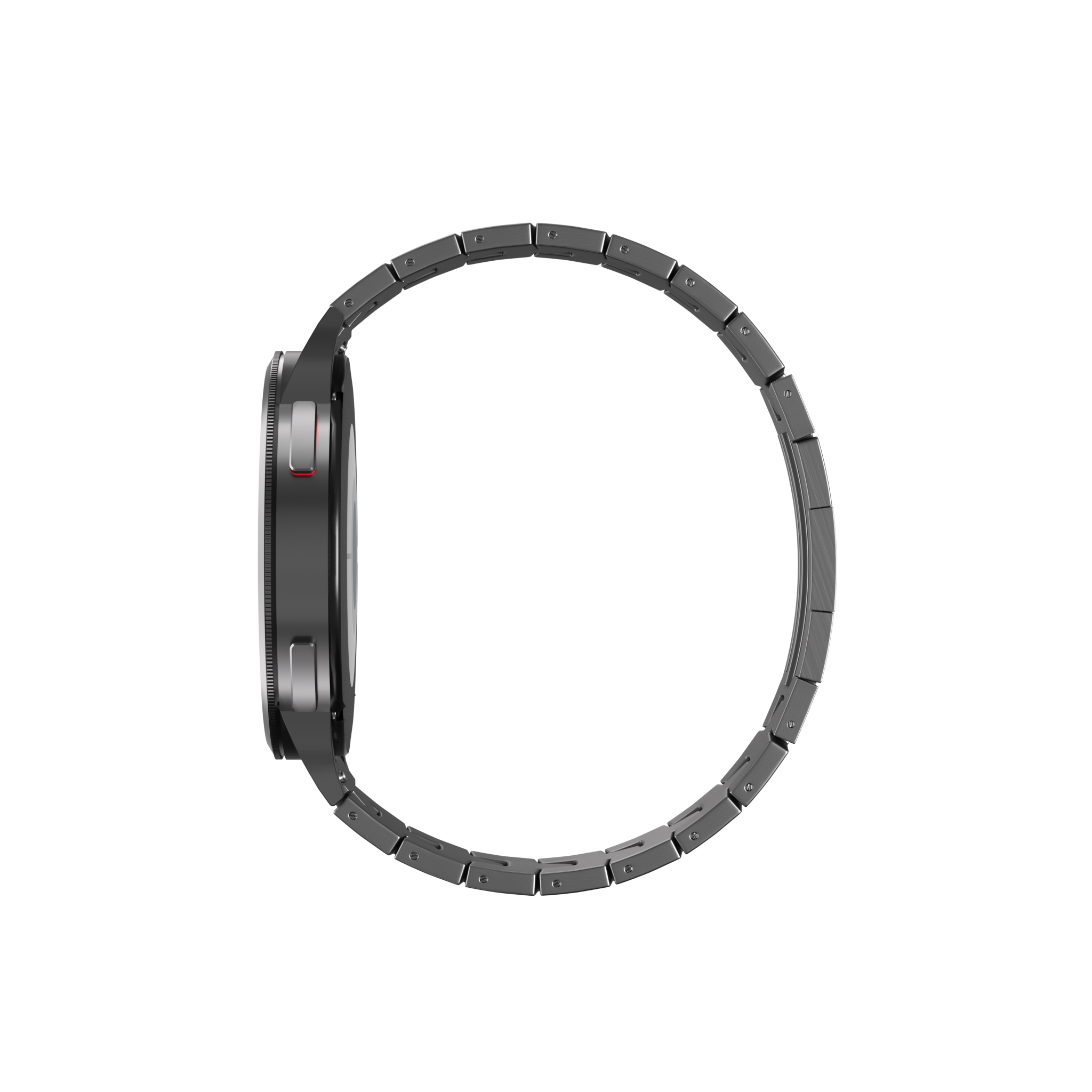 Titanium Grain Strap (Flat Clasp), graphite, on a watch, direct front view