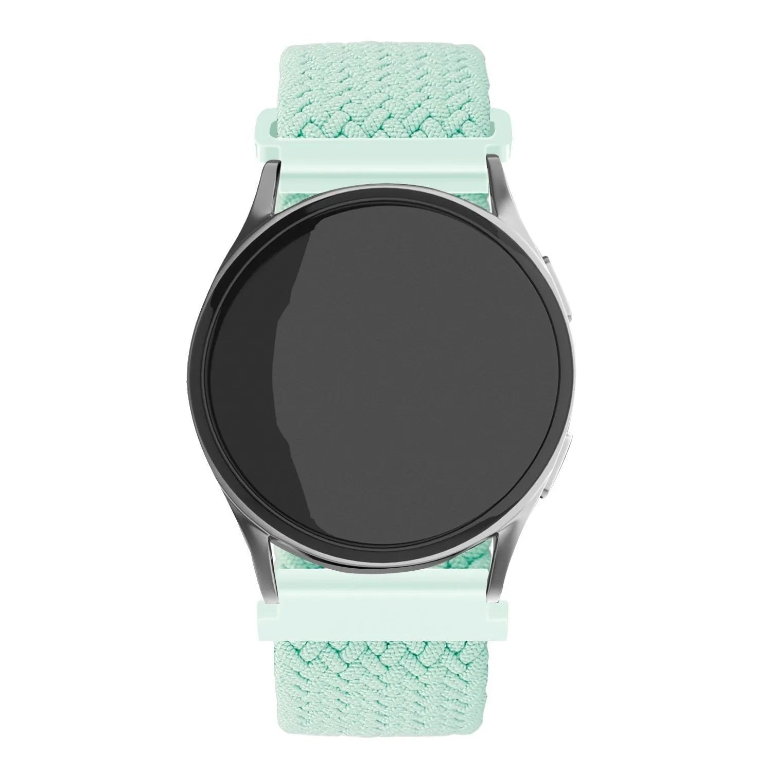 Nylon Adjustable Braided Strap, turquoise, on a watch, direct front view