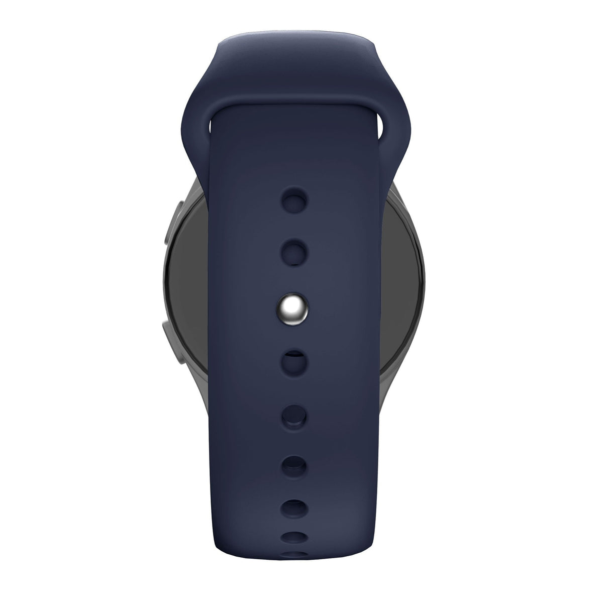 Silicone Sport Strap 'Deluxe', dark blue, on a watch, direct rear view