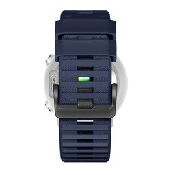 Buckled Silicone Strap, dark blue, on a watch, direct rear view