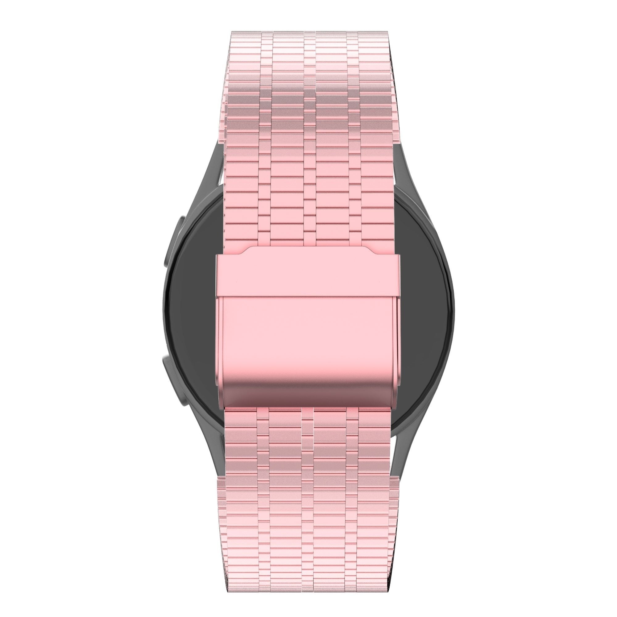 Adjustable Steel Strap, pink sand, on a watch, direct rear view