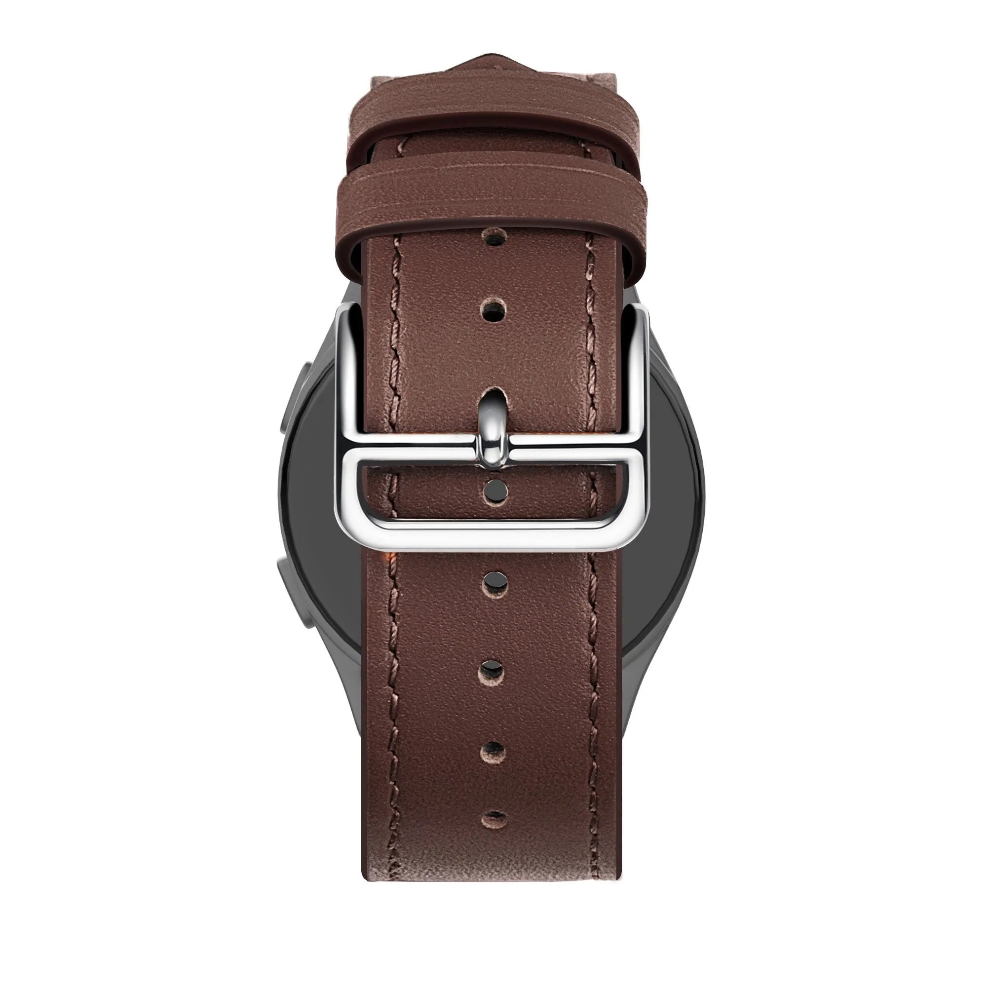 Leather Strap 'Deluxe', brown, on a watch, direct rear view
