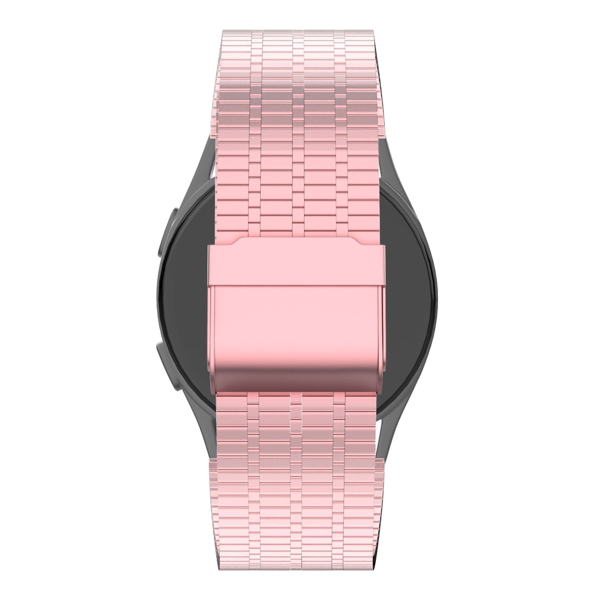 Adjustable Steel Strap, pink sand, on a watch, direct rear view