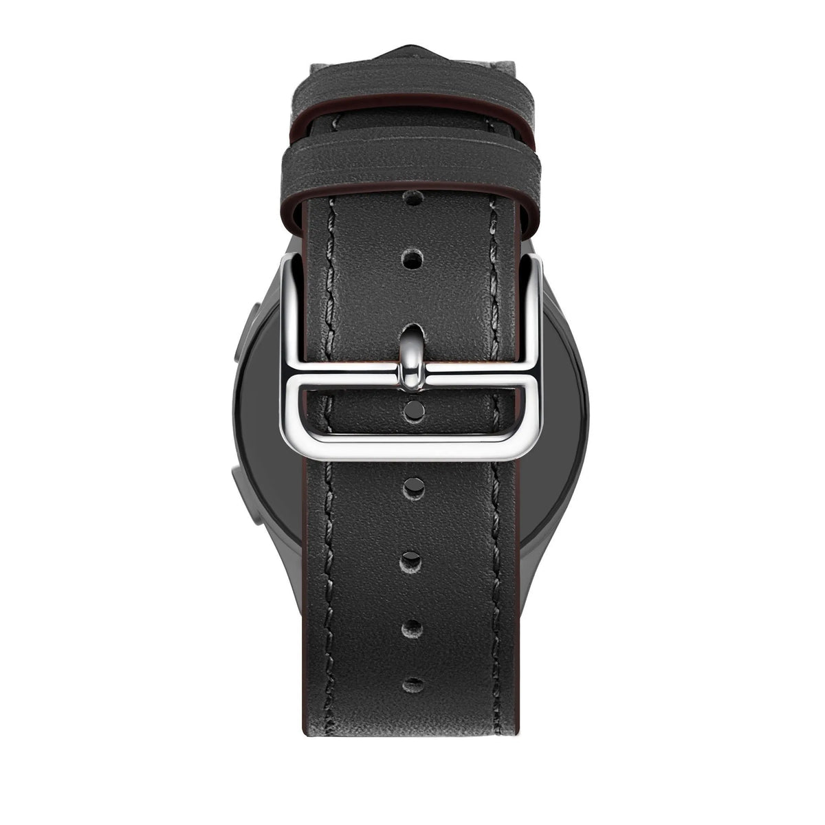 Leather Strap 'Deluxe', black, on a watch, direct rear view