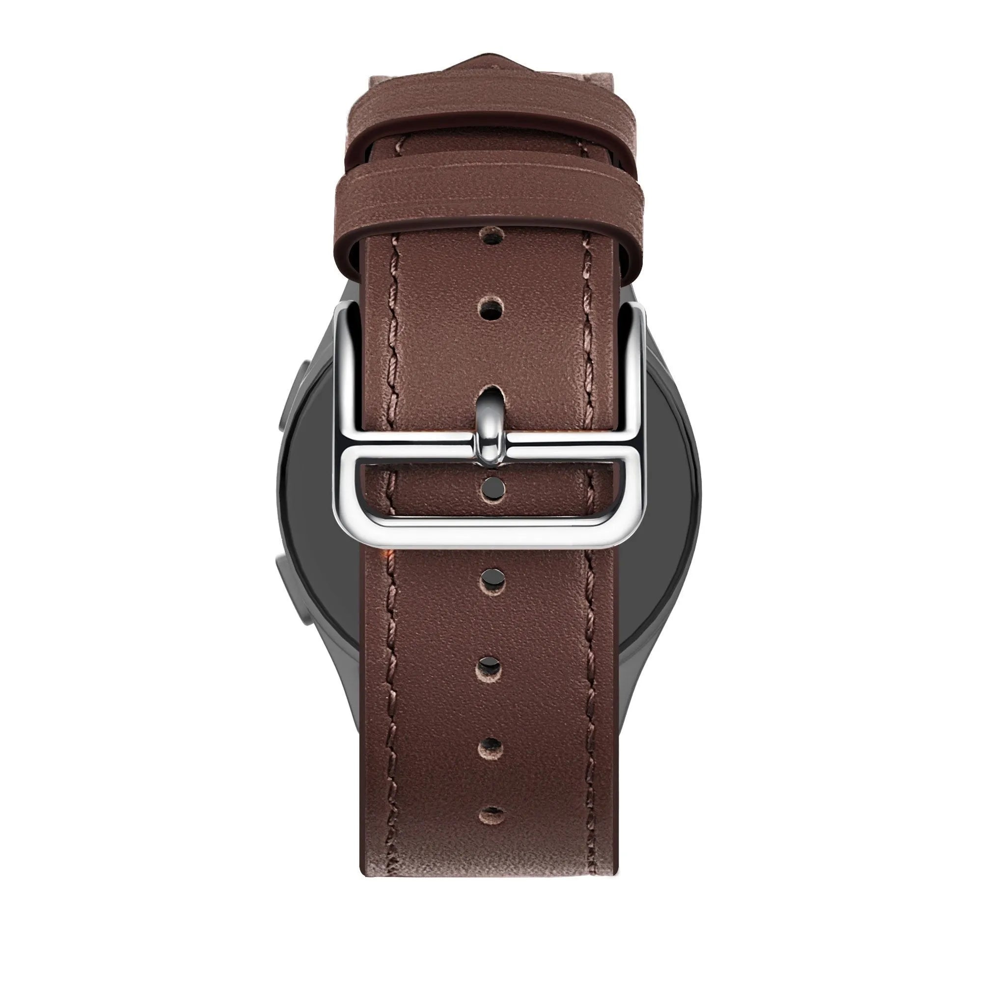 Leather Strap 'Deluxe', brown, on a watch, direct rear view
