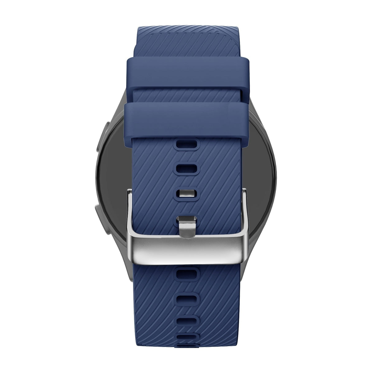 Silicone Strap 'Deluxe', dark blue, on a watch, direct rear view