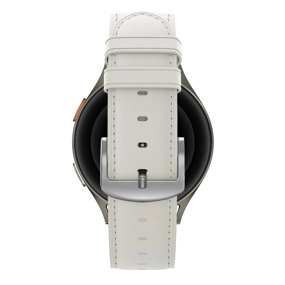 Leather Strap 'Easy Fit', white, on a watch, direct rear view