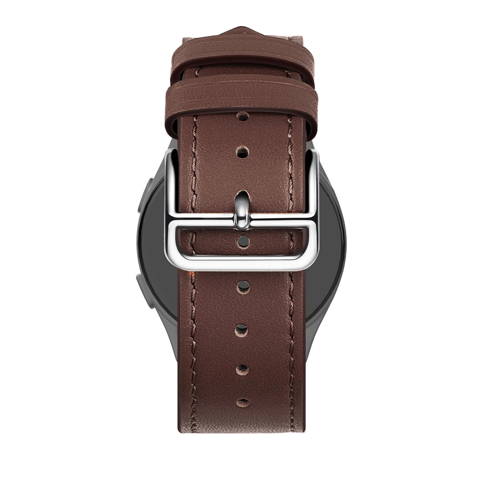Leather Strap 'Deluxe', brown, on a watch, direct rear view
