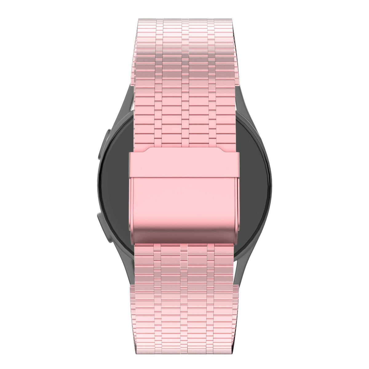 Adjustable Steel Strap, pink sand, on a watch, direct rear view