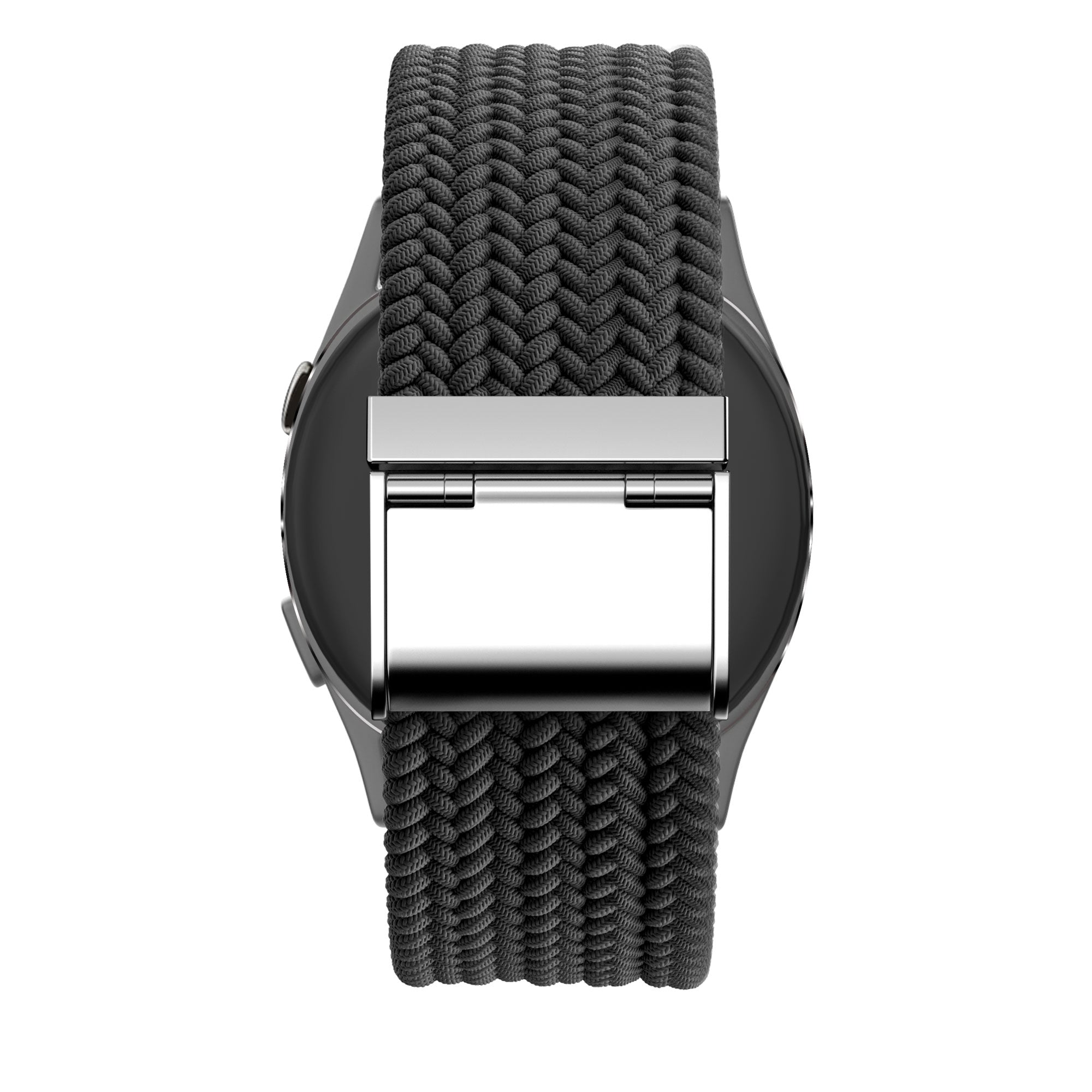 Woven Nylon Strap, black, on a watch, direct rear view