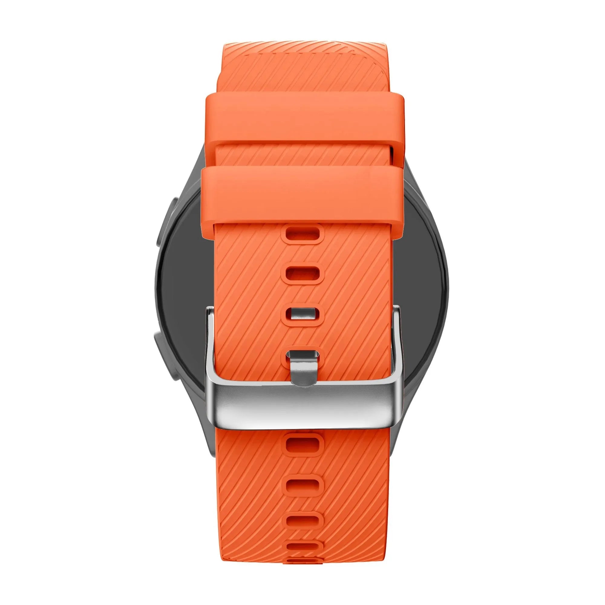 Silicone Strap 'Deluxe', orange, on a watch, direct rear view