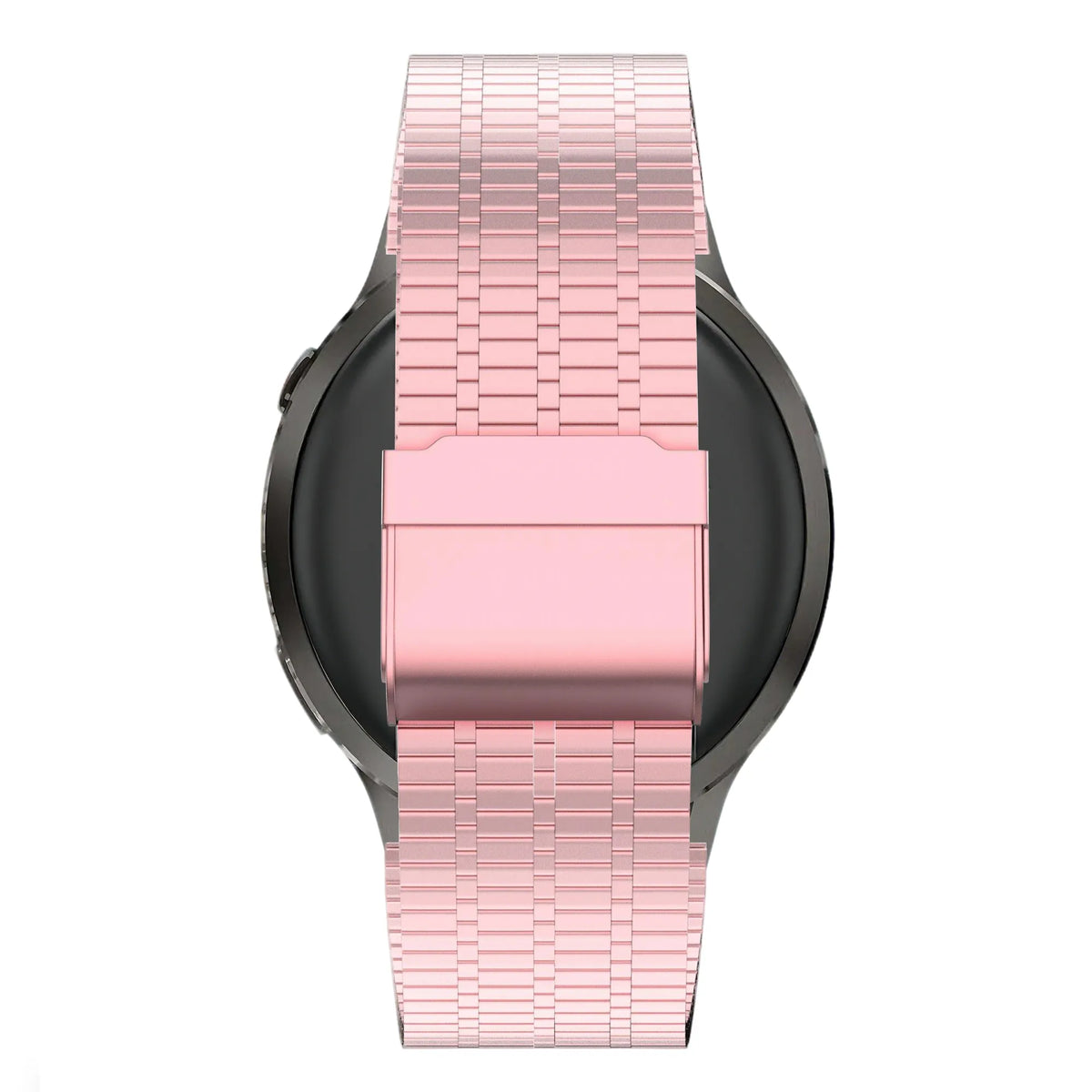 Adjustable Steel Strap, pink sand, on a watch, direct rear view