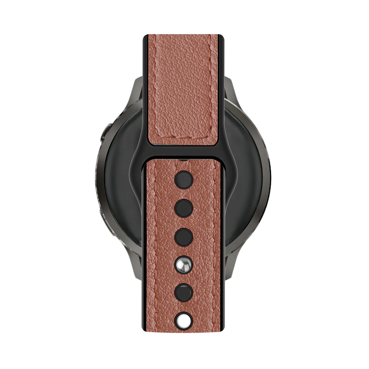 Leather Strap 'Hybrid', brown, on a watch, direct rear view