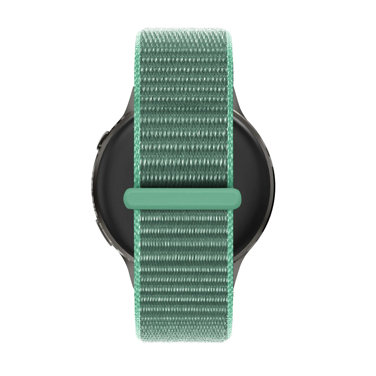 Nylon Loop Strap, mint, on a watch, direct rear view