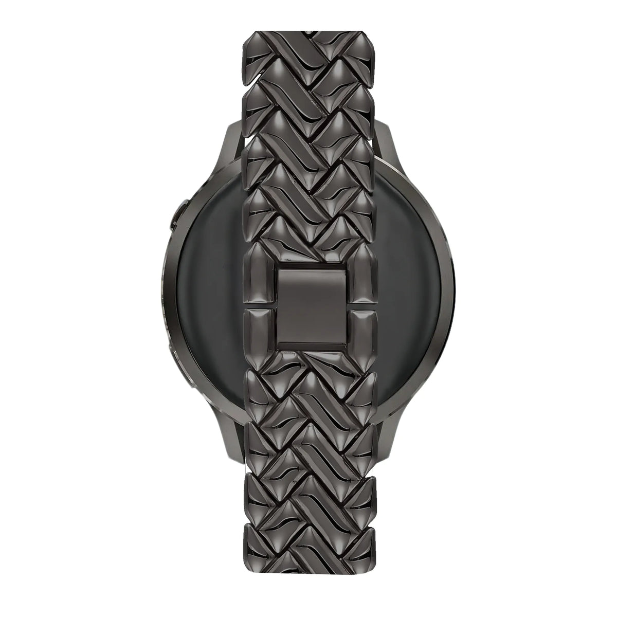 Metal Strap 'V-Type', black, on a watch, direct rear view