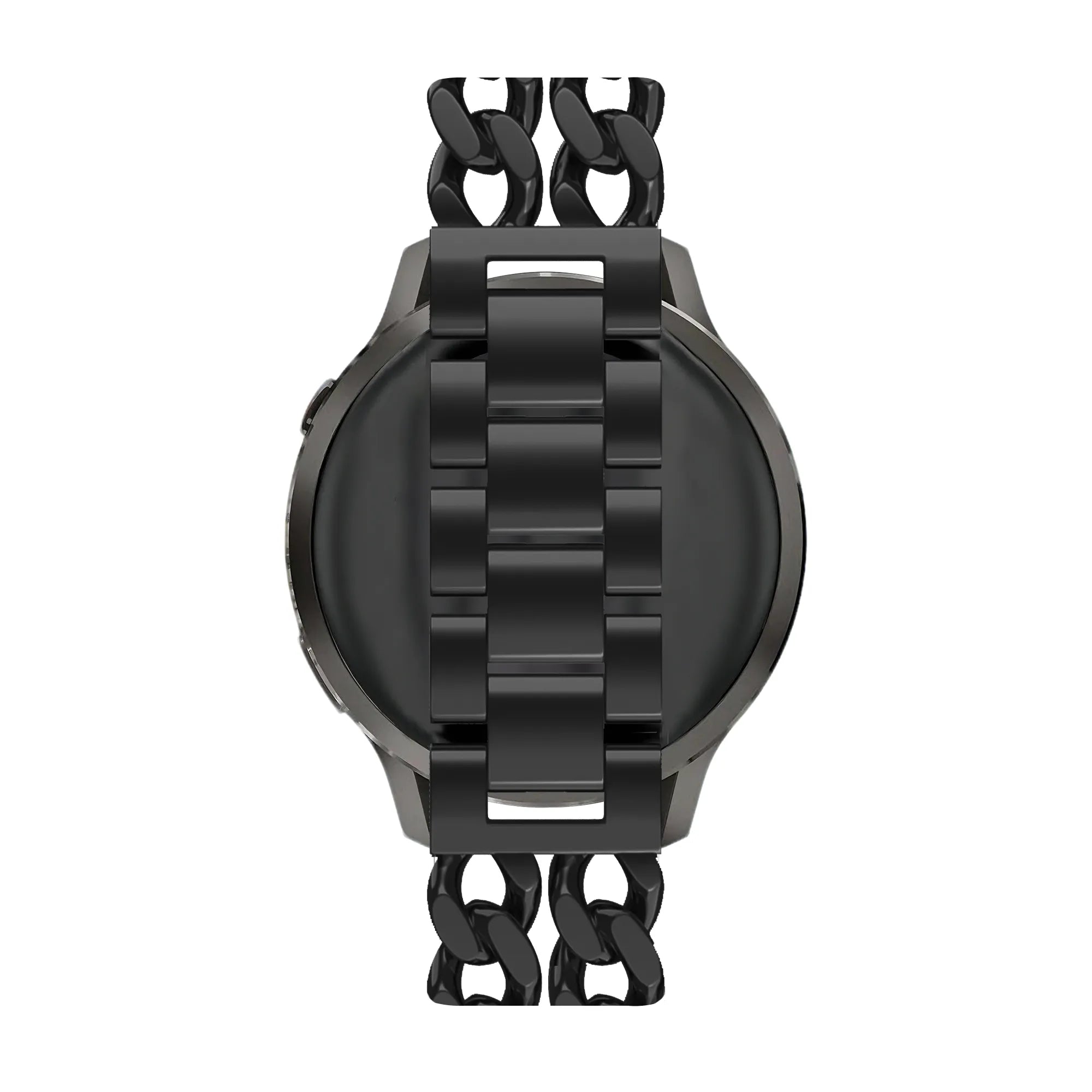 Metal Strap 'Double Chains', black, on a watch, direct rear view