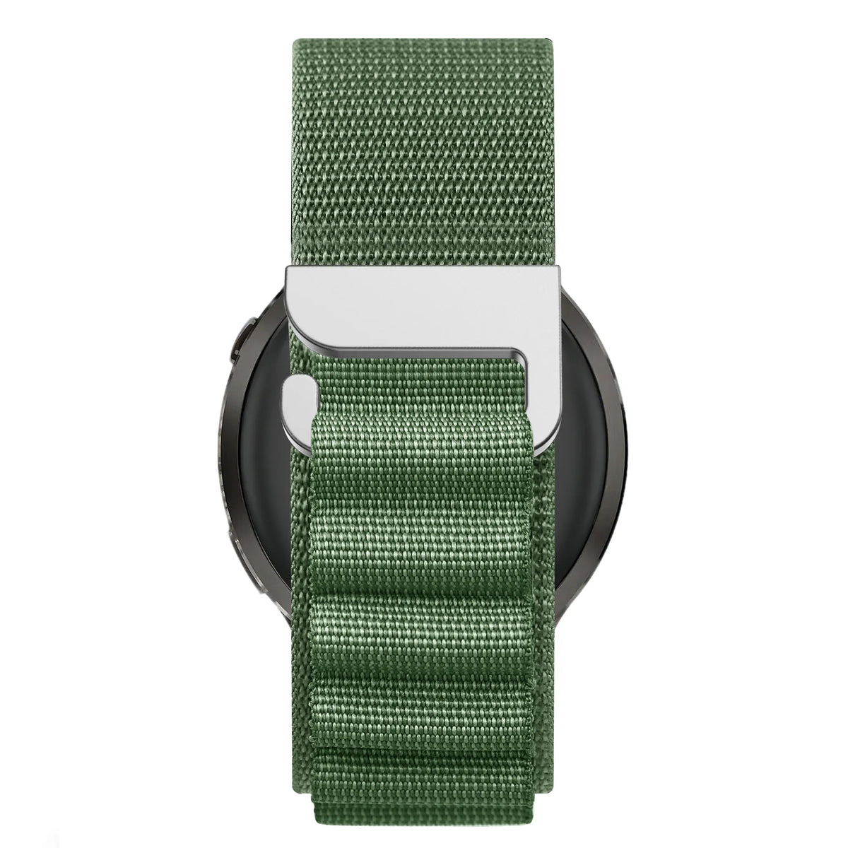 Nylon Alpine Strap, green, on a watch, direct rear view