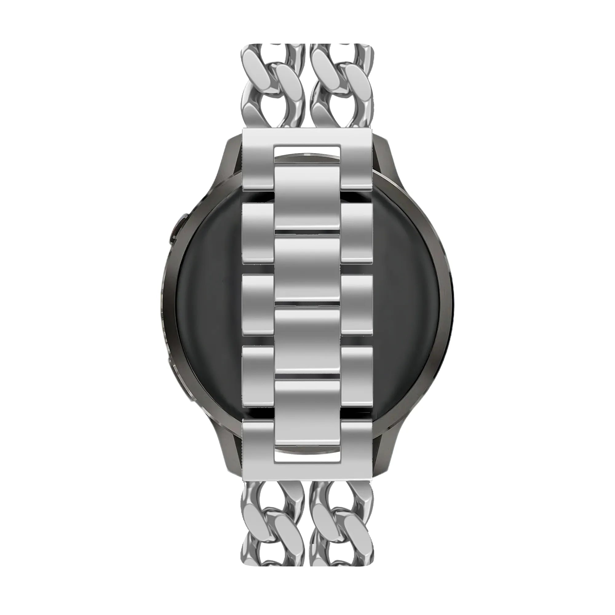 Metal Strap 'Double Chains', silver, on a watch, direct rear view