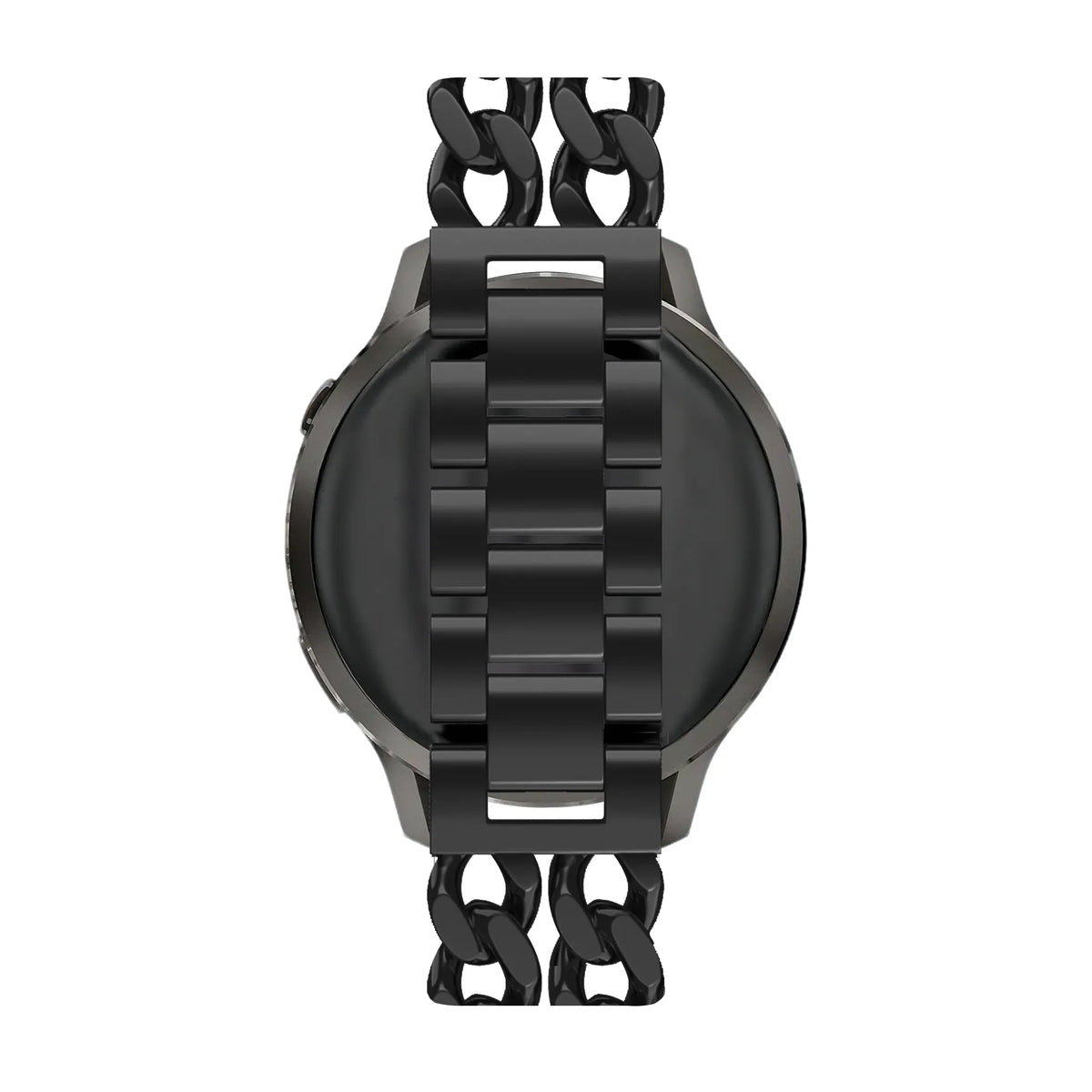 Metal Strap 'Double Chains', black, on a watch, direct rear view