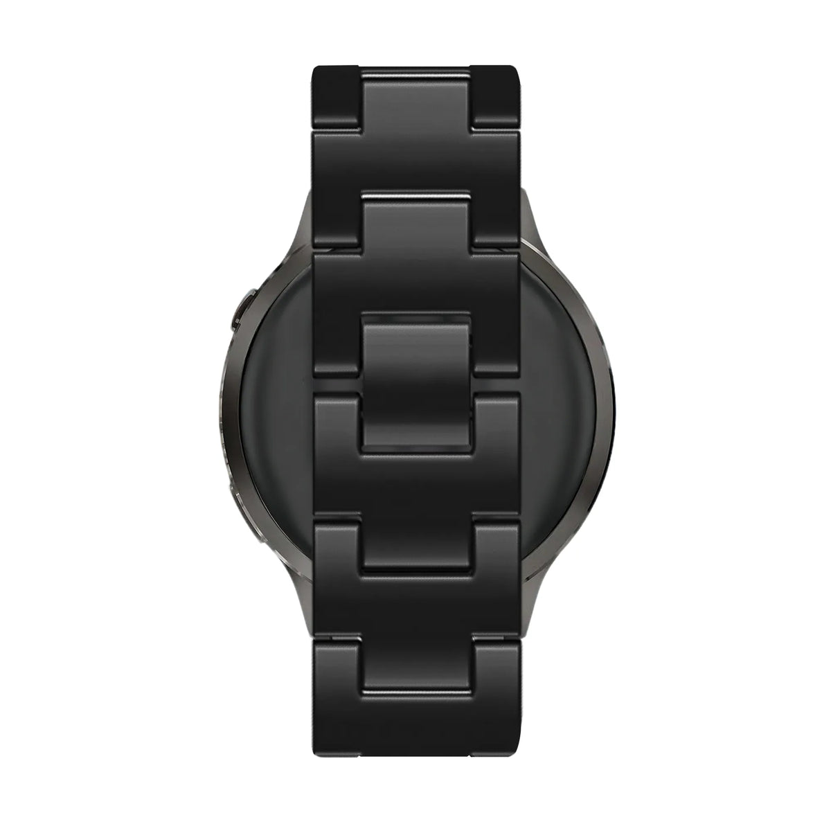 Metal Strap 'Chains', black, on a watch, direct rear view