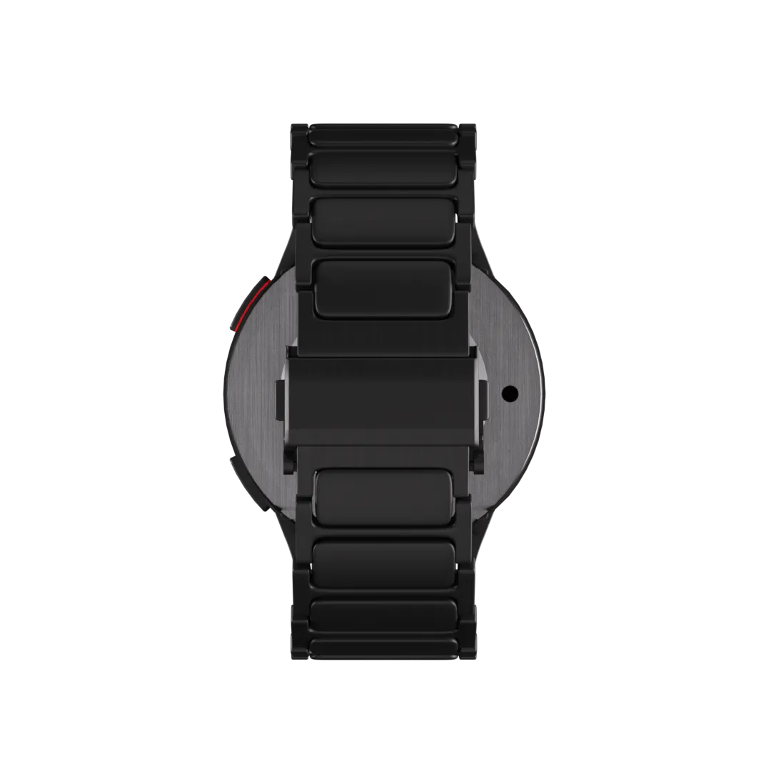 Titanium Strap 'One Push', black, on a watch, direct rear view