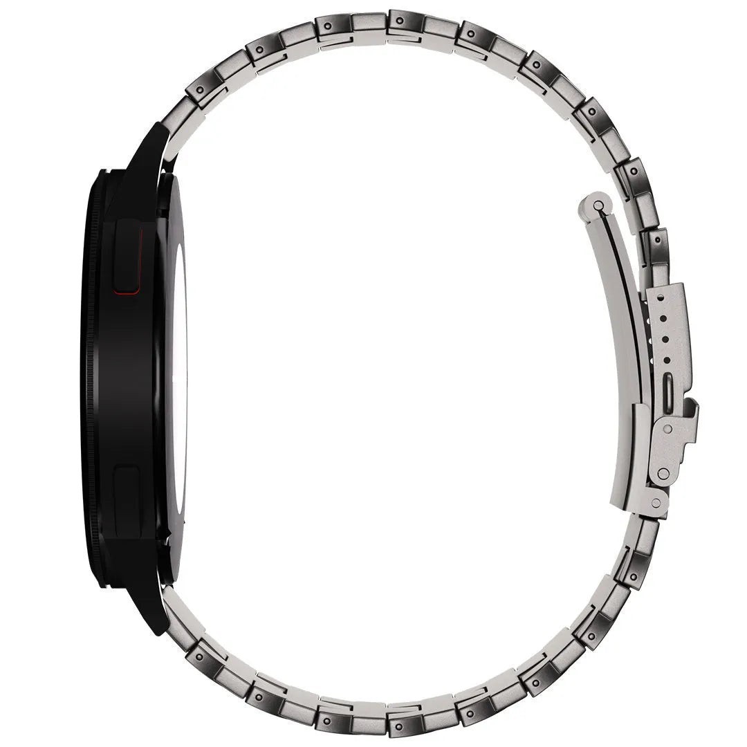 Butterfly Titanium Strap, graphite, on a watch, direct rear view