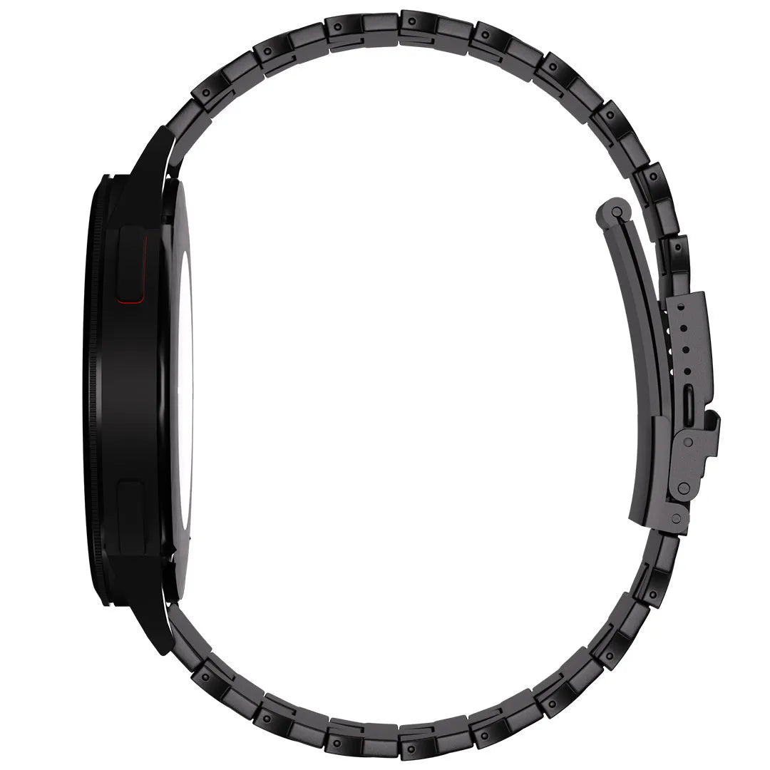 Butterfly Titanium Strap, black, on a watch, direct rear view