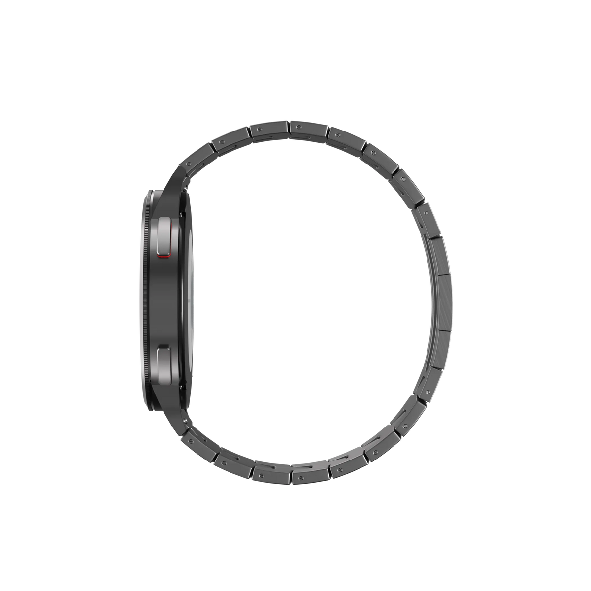 Titanium Grain Strap (Flat Clasp), graphite, on a watch, direct rear view