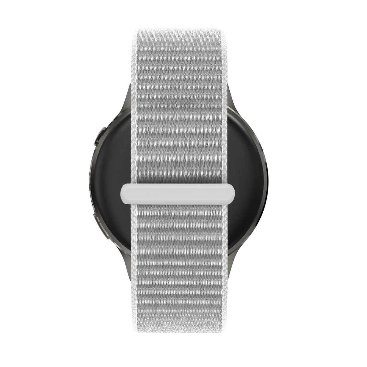 Nylon Loop Strap, grey, on a watch, direct rear view