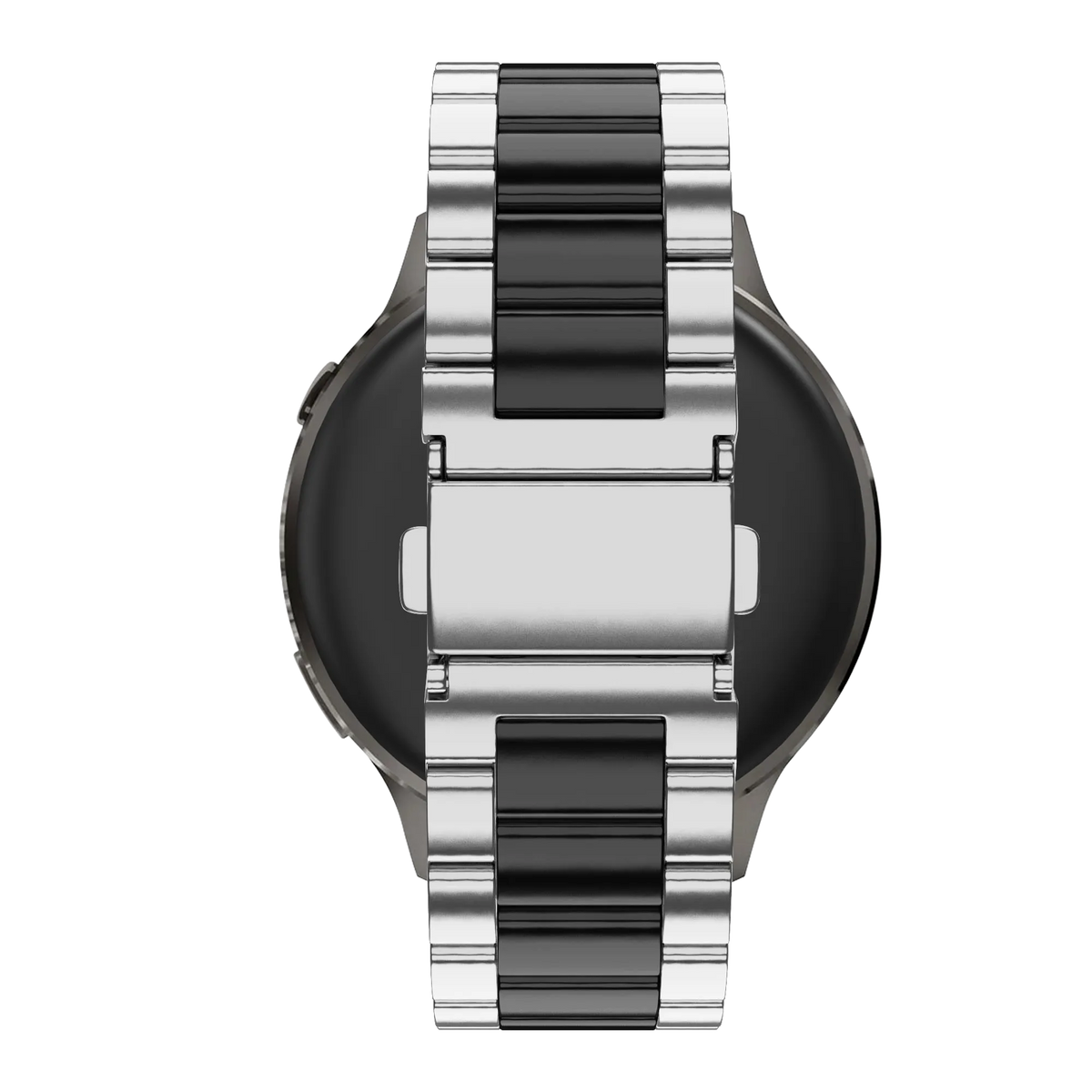 Steel Strap 'Classic', silver/black, on a watch, direct rear view
