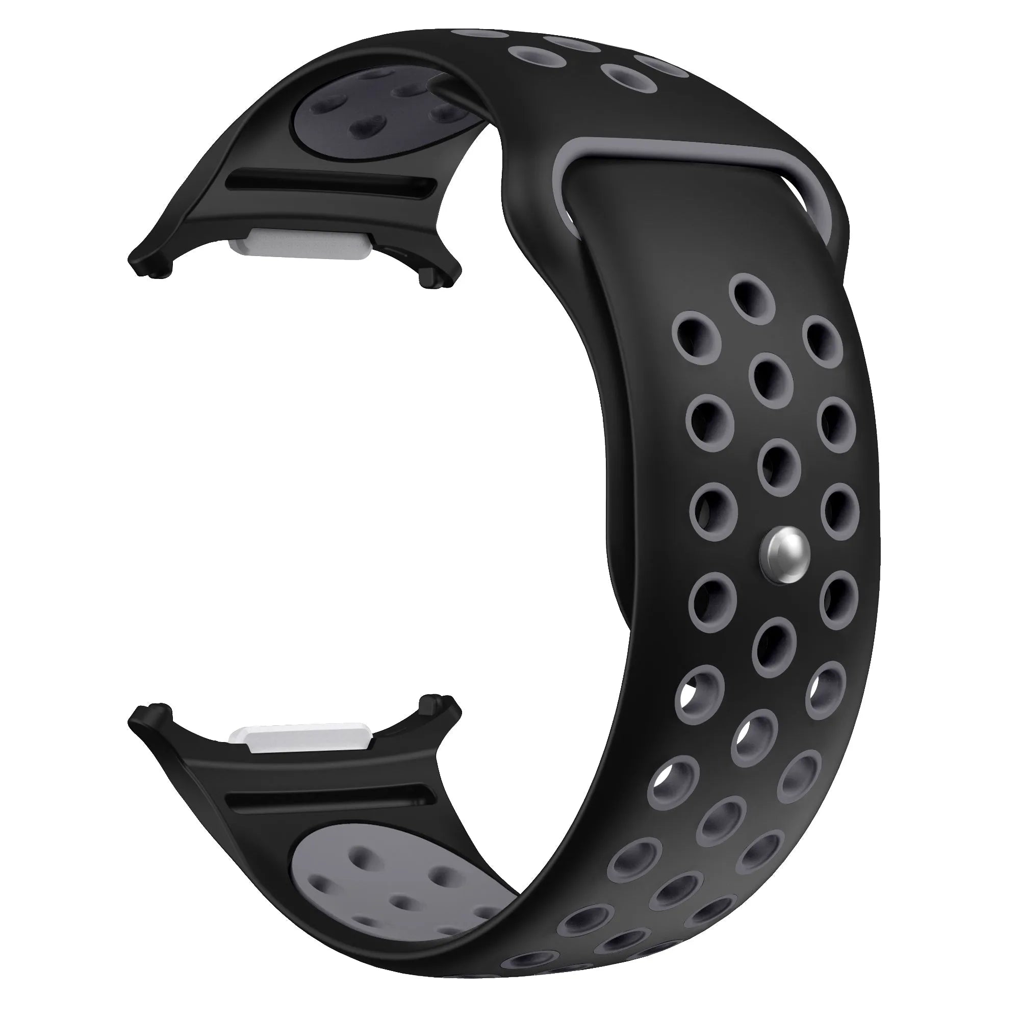 Silicone Sport Strap, black/grey, without a watch, 3/4 front view