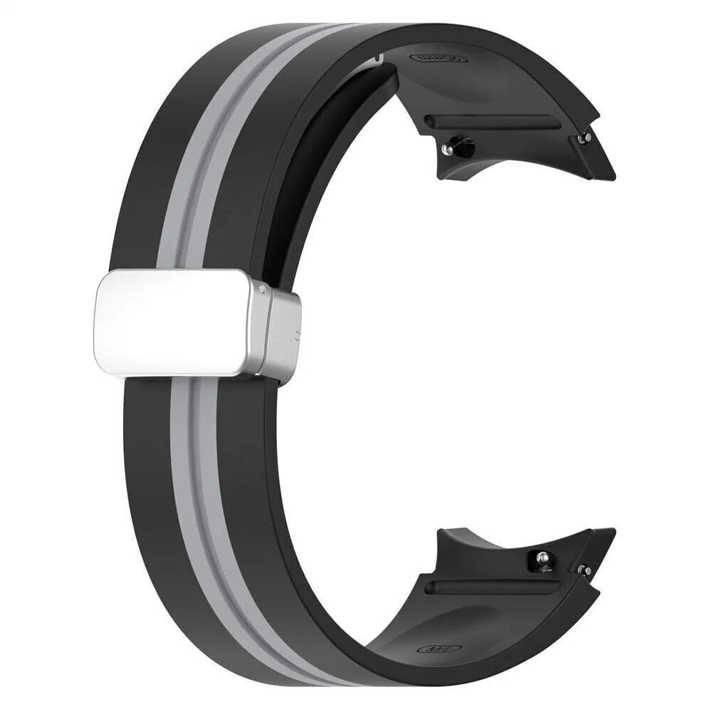 Silicone Magnetic Sport Strap, black/grey, without a watch, 3/4 front view