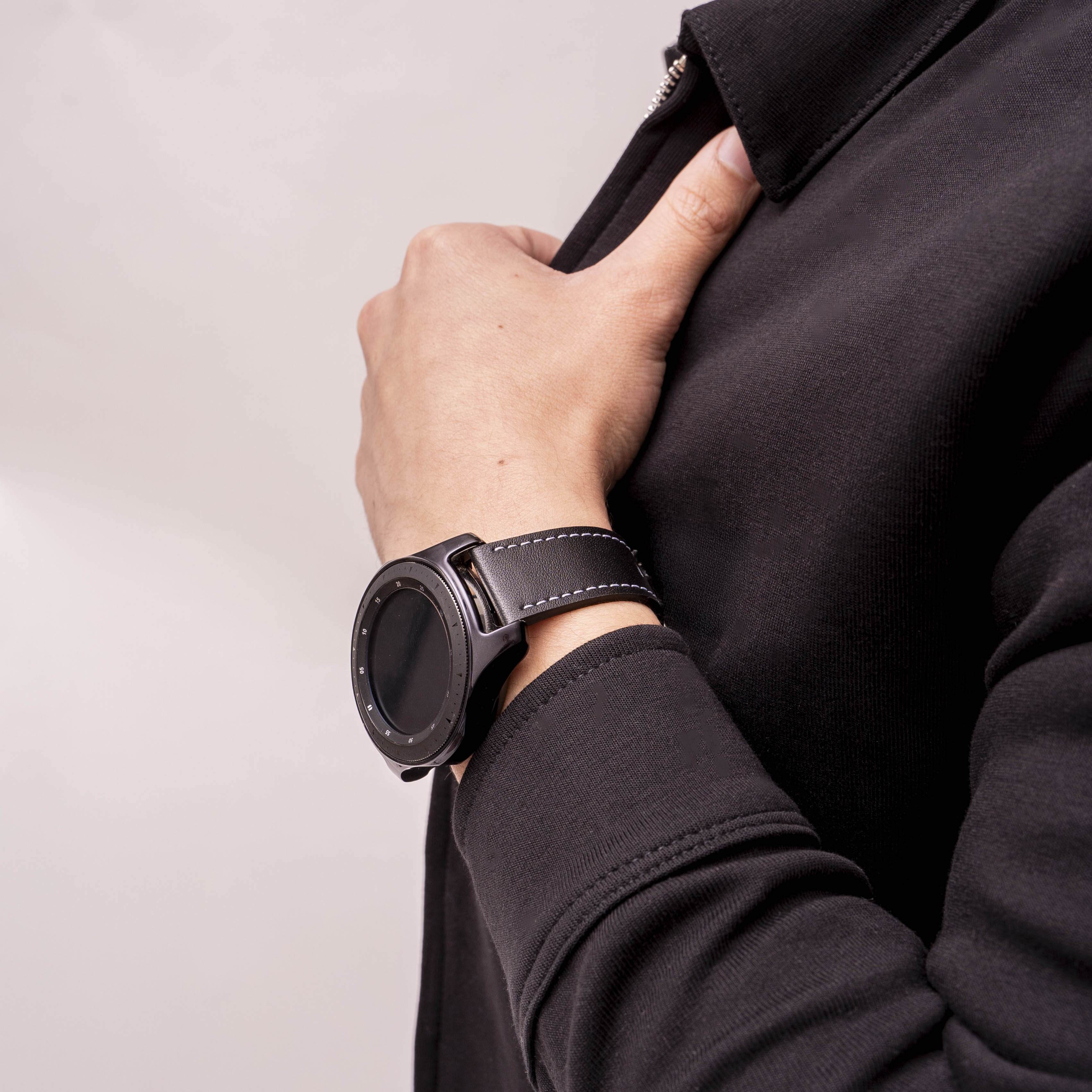 Huawei Watch 3 (Pro) 'One Push' Leather Strap (Black)