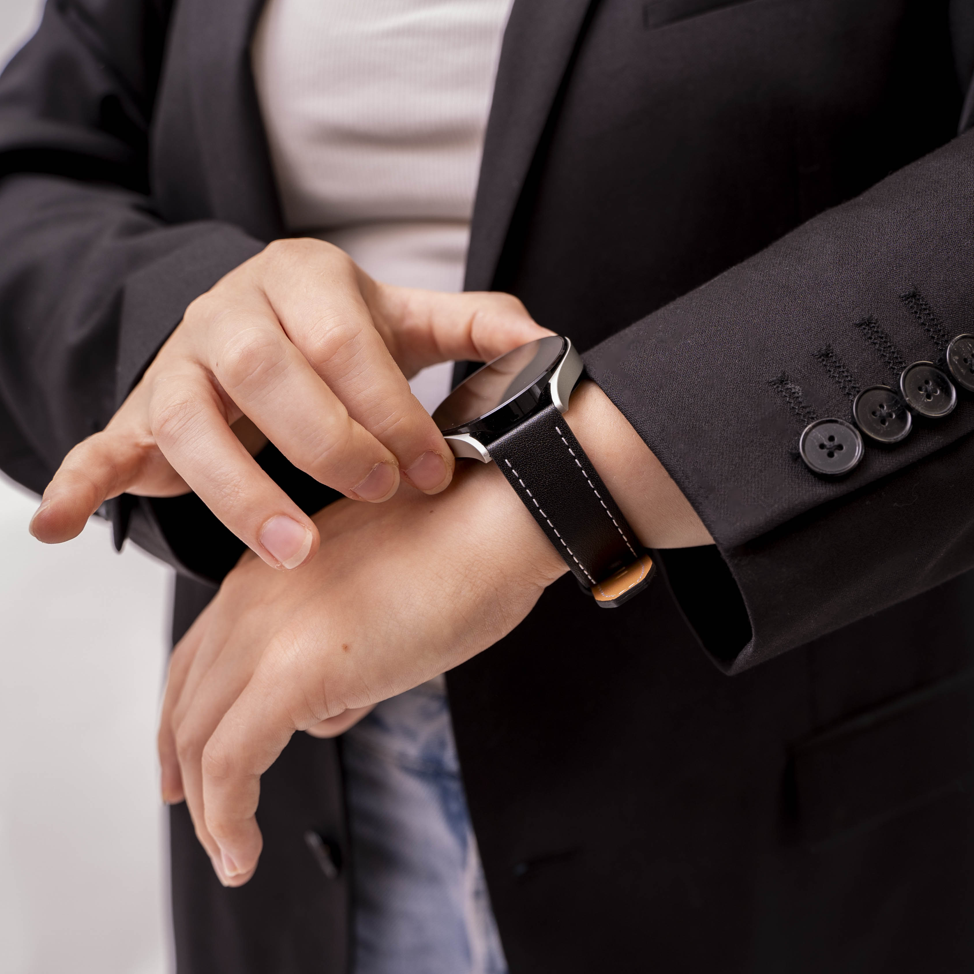 Bracelet cuir 'One Push' Amazfit Active (noir)